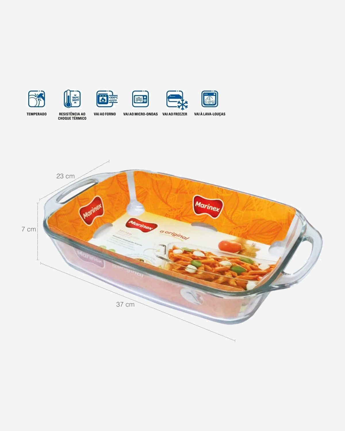 Marinex Large Rectangular Glass Roaster with Handles, Heat-Resistant, Oven-Safe, 3.5L