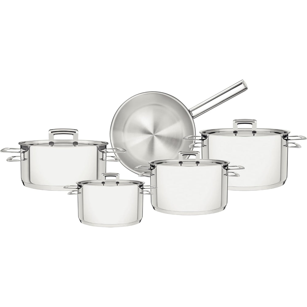 Tramontina Brazil  Brava 9 Pieces Stainless Steel Cookware Set with Flat Lid and Tri-ply Base