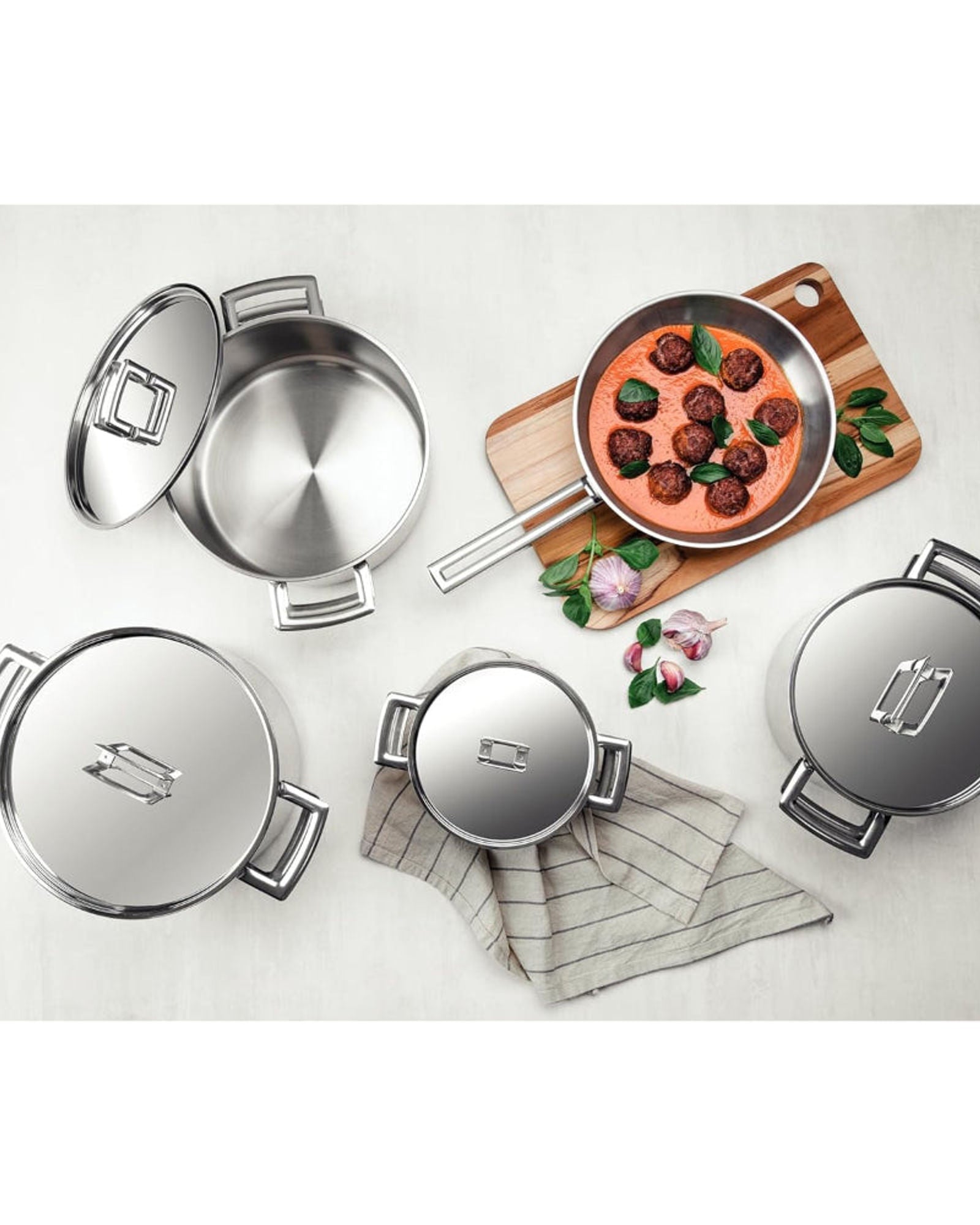 Tramontina Brazil  Brava 9 Pieces Stainless Steel Cookware Set with Flat Lid and Tri-ply Base