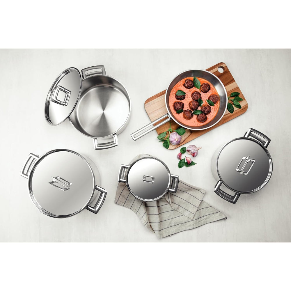 Tramontina Brazil  Brava 9 Pieces Stainless Steel Cookware Set with Flat Lid and Tri-ply Base