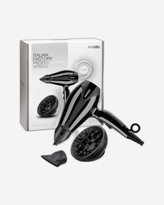 BaByliss Compact Pro 2400 ?Hair Dryer AC, Italian Made For Quality & Long-lasting Performance, Ultra-slim Nozzle With Ionic Frizz Control Technology, Portable Dryer With Diffuser, 6715DSDE (Black)
