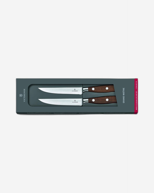 Victorinox Grand Maitre Steak Knife Set 2Pcs 12cm Wavy Wood Gift Box