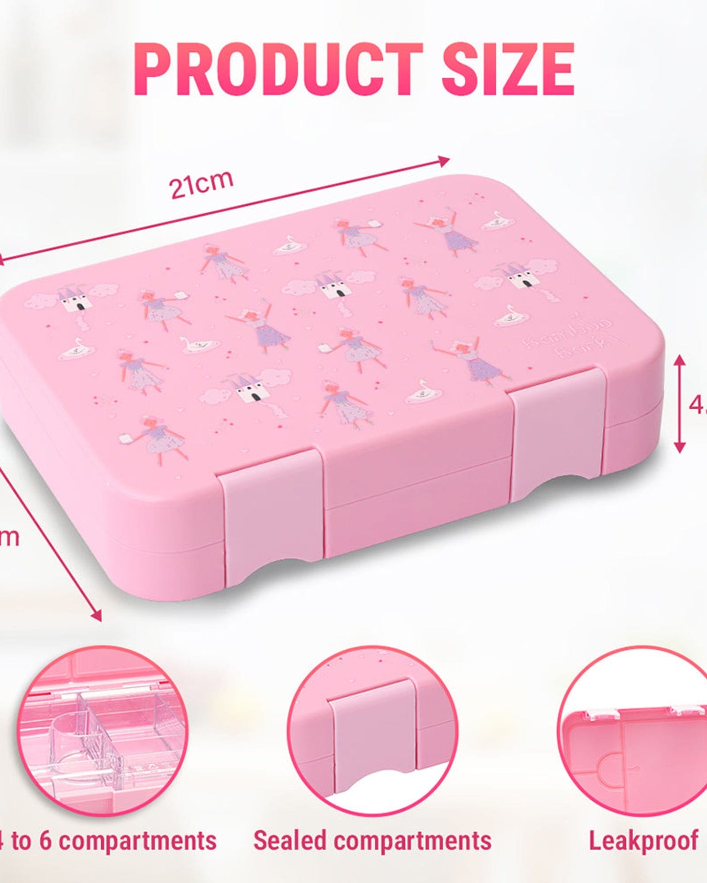 Bamboo Bark Lunch Box Pink Ballerina Castle Print