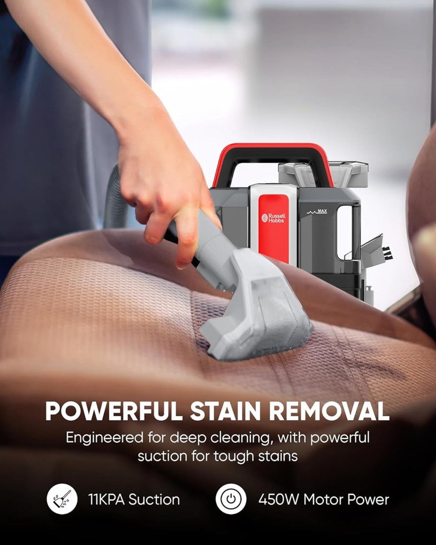 Russell Hobbs SpotAway W05 Spot Vacuum Cleaner With Self Cleaning Nozzle, Wet and Dry Stain Removal, 800ml Dirt Water & 1080ml Clean Water Tank Capacity with Soft Brush Upholstery Tool