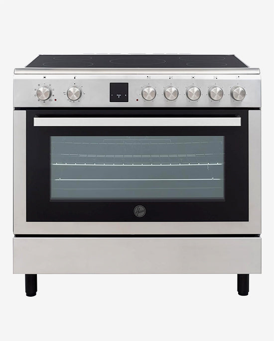 Hoover 90x60 CM Ceramic Cooker, 5 Cooking Zones, Fully Electric 90CM Cooking Range, Auto Ignition,Electric Multifunction Oven & Grill Cooling Fan, Steel Finish, Made in Turkey