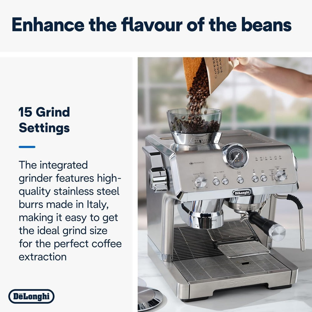De'Longhi Cold Brew Coffee Machine LA SPECIALISTA OPERA Semi-Automatic Barista Espresso Machine with Built-in Grinder & Smart Tamping, Cold Extraction, 15 Bar Pressure, 15 Adjustable Settings EC9555.M (UAE Certified)