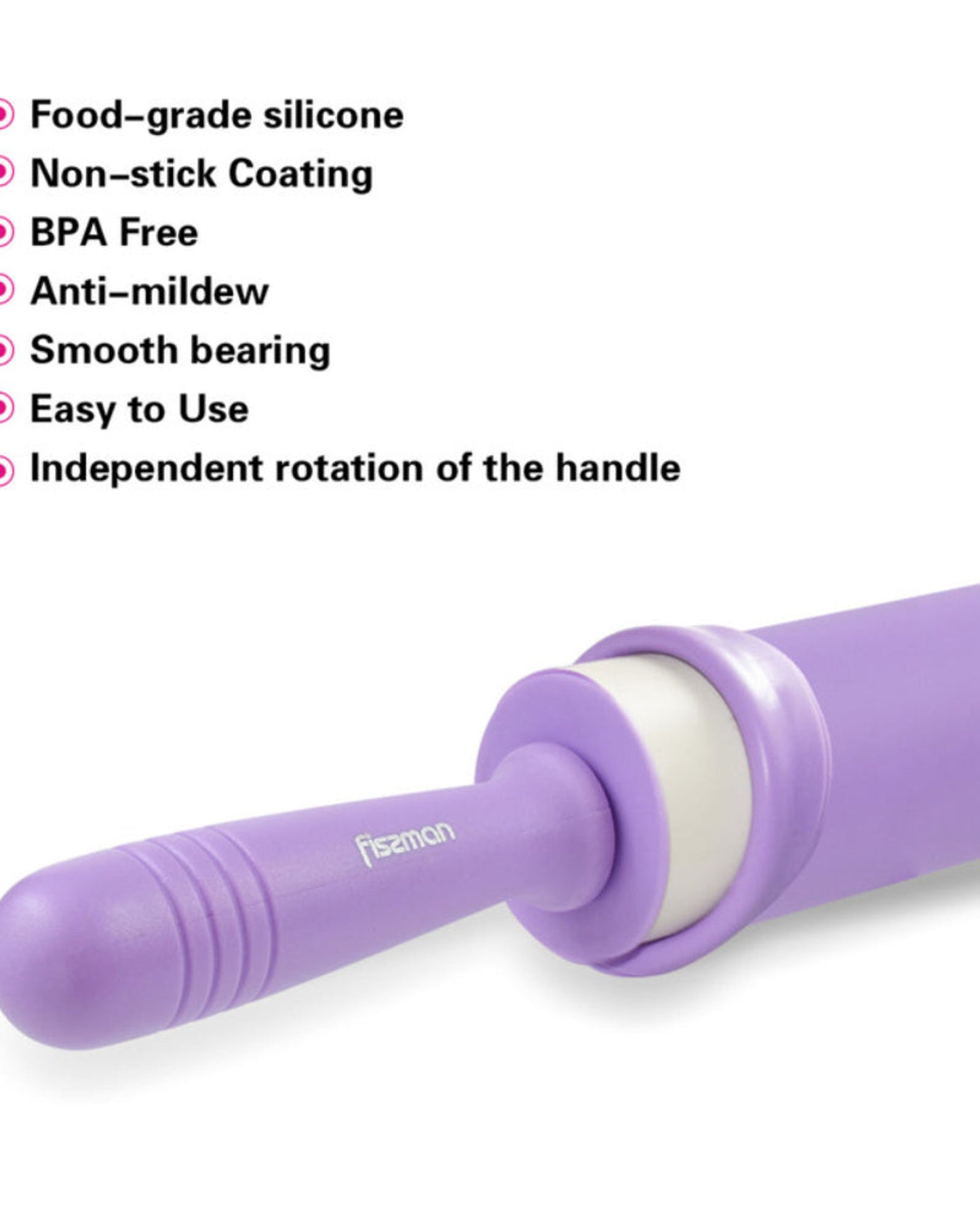 Fissman Rolling Pin Silicone Lightweight Purple 47cm