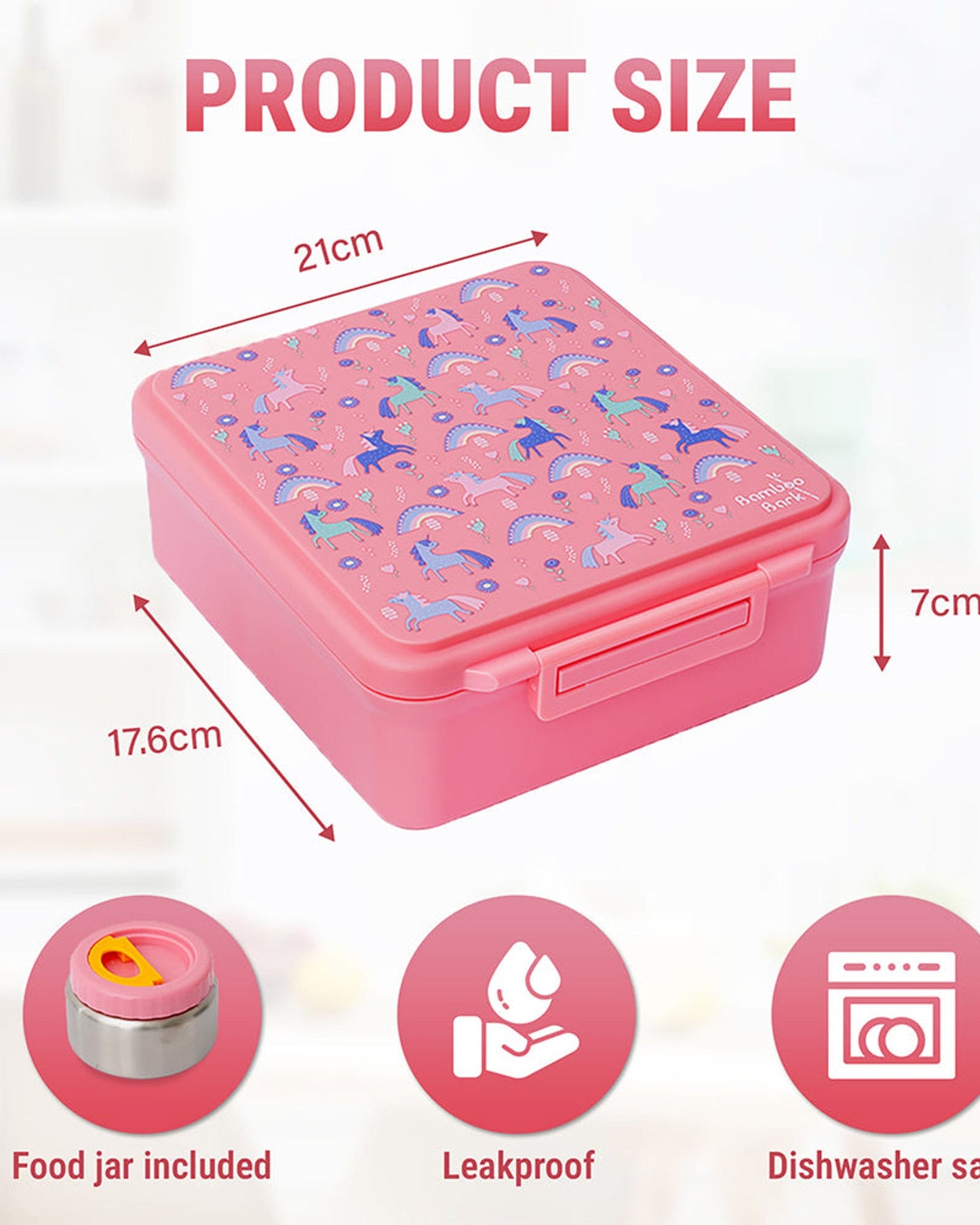Bamboo Bark Lunch Box Pink Large Unicorn Print