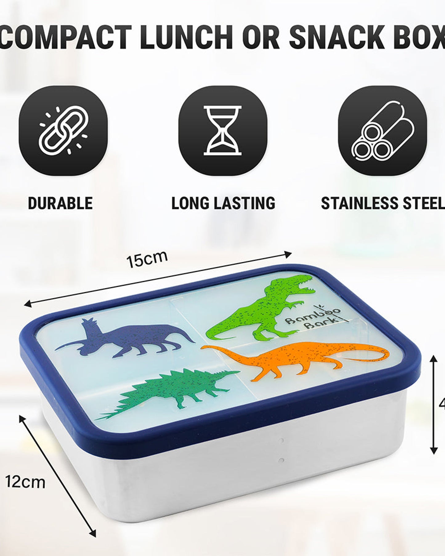 Bamboo Bark Dino Steel Lunch Box