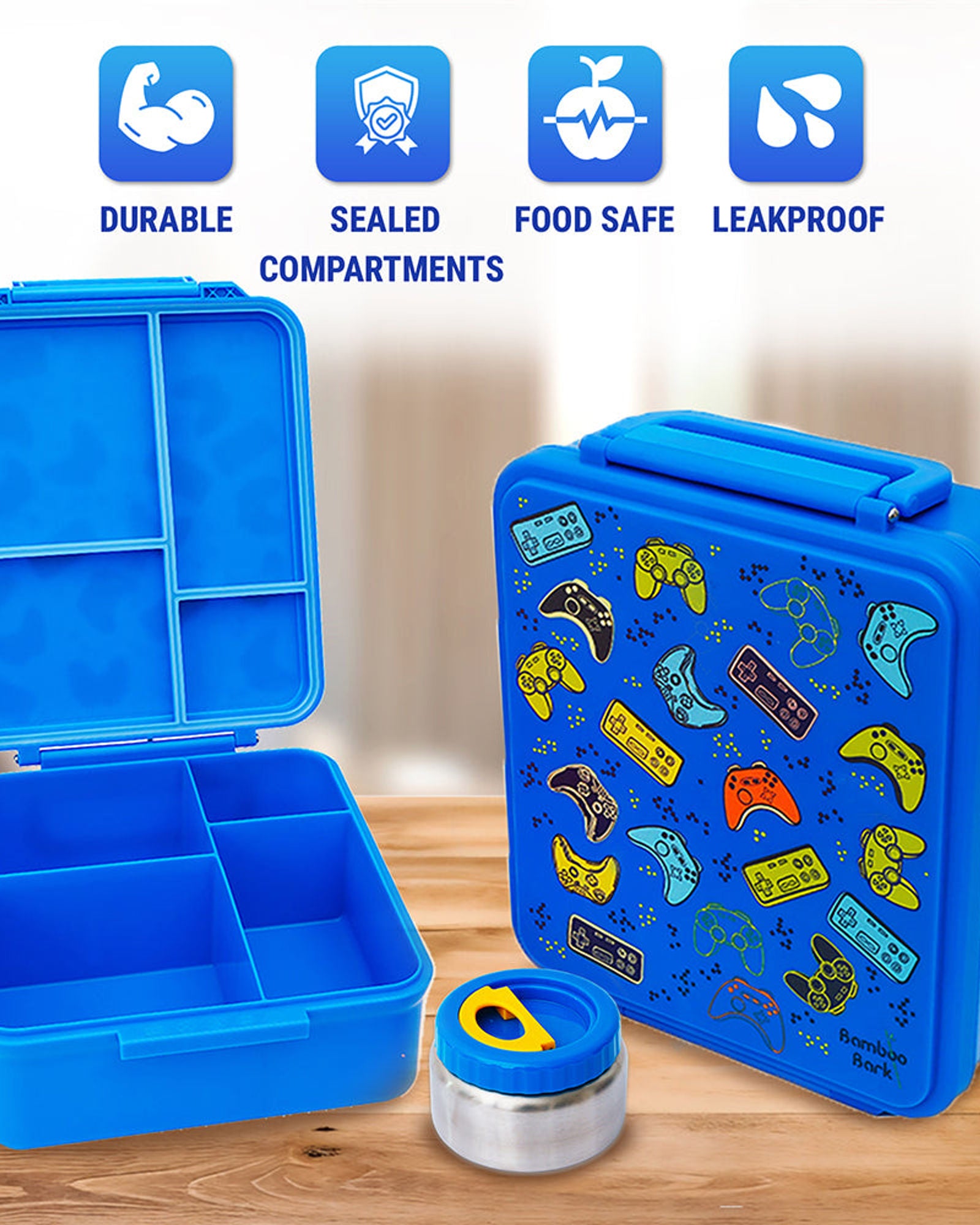 Bamboo Bark Lunch Box Blue Large Gaming Print