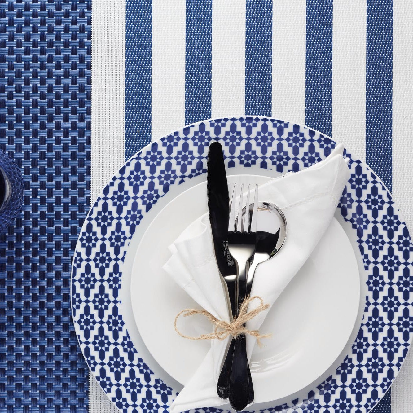 Kitchen Craft Woven Placemat Blue Stripe 30x45cm