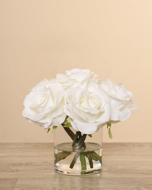 Linen Obsession "Real Touch Rose" White Flower Arrangement