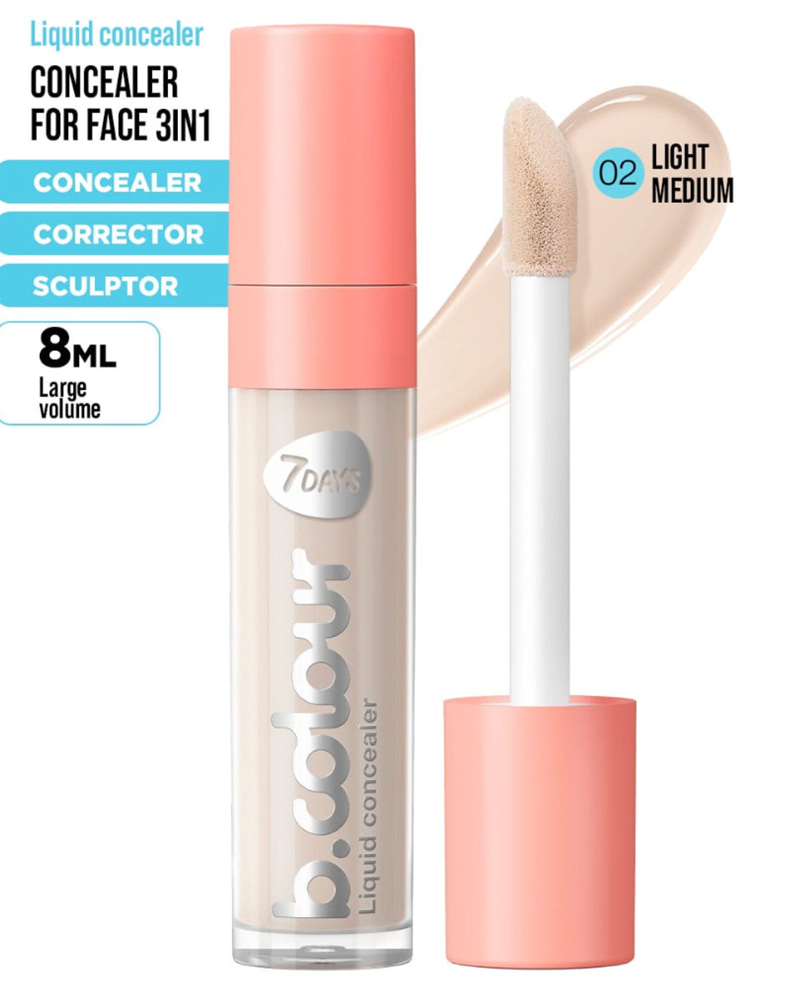 7DAYS B.COLOUR Face & Eye Concealer 02 Light Medium
