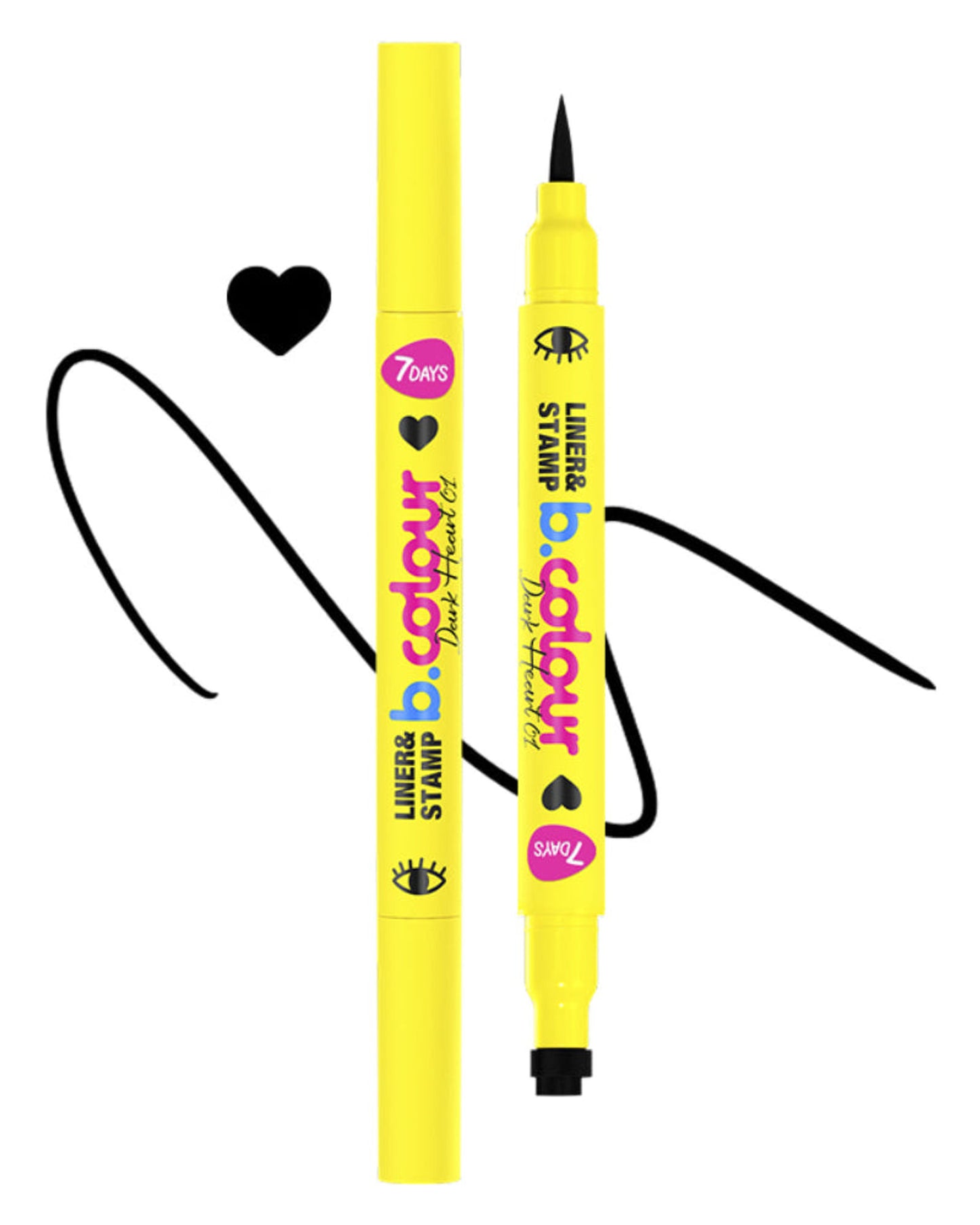 7DAYS CUTE Dual-Ended Eyeliner Pen with Heart Stamp - Waterproof Black Liquid Eyeliner