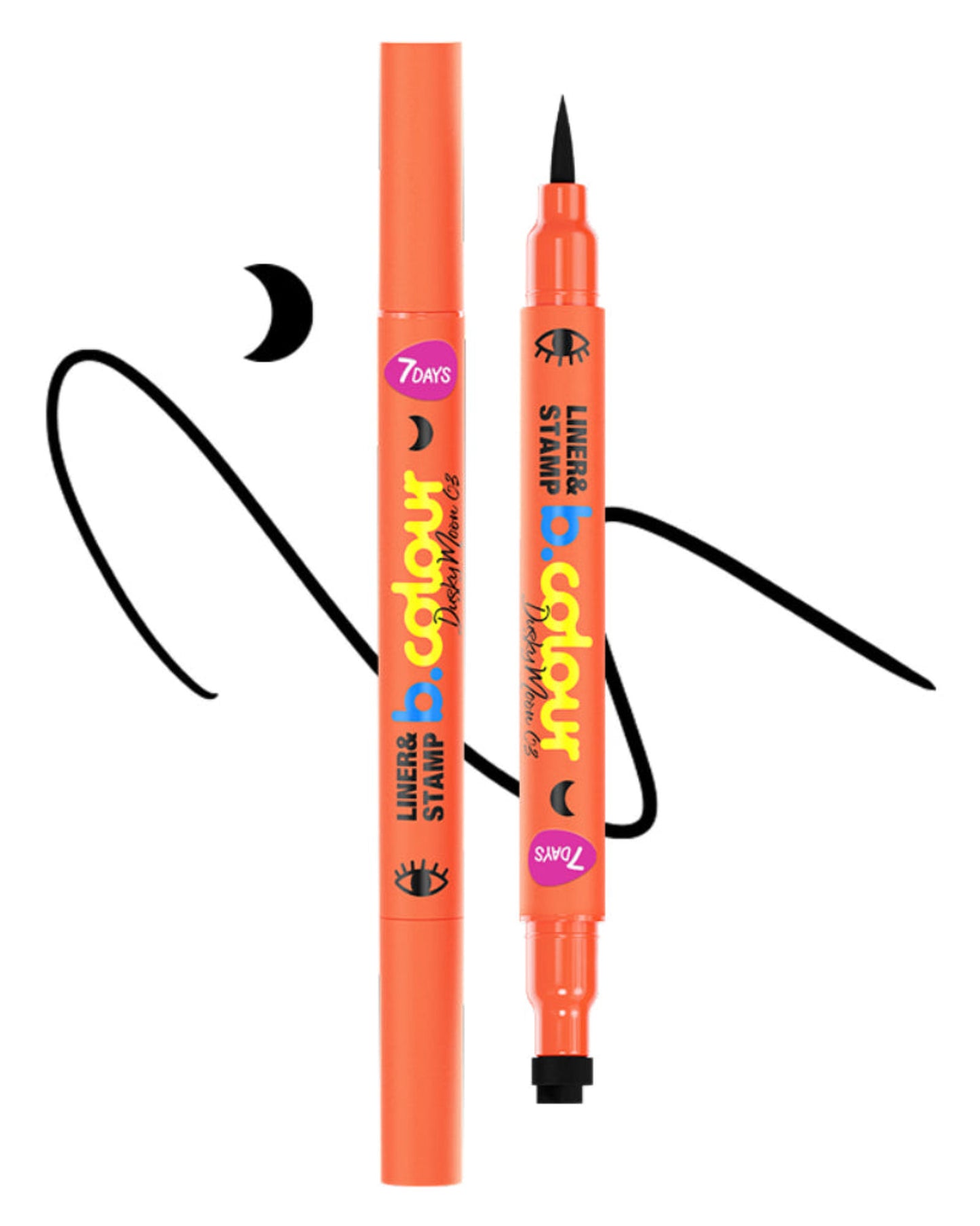 7DAYS CUTE Dual-Ended Eyeliner Pen with Moon Stamp - Waterproof Black Liquid Eyeliner Marker