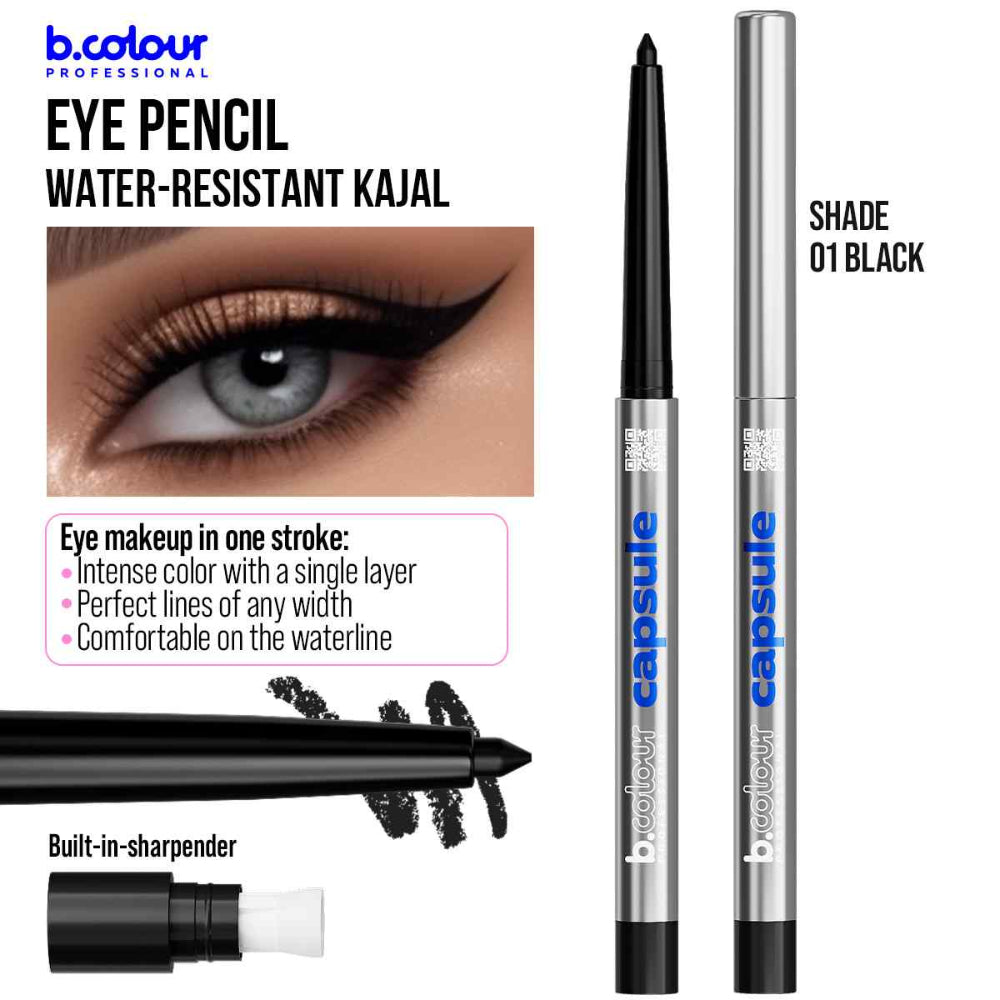 B.COLOUR PROFESSIONAL 01 Black Waterproof Kajal Eyeliner Pencil