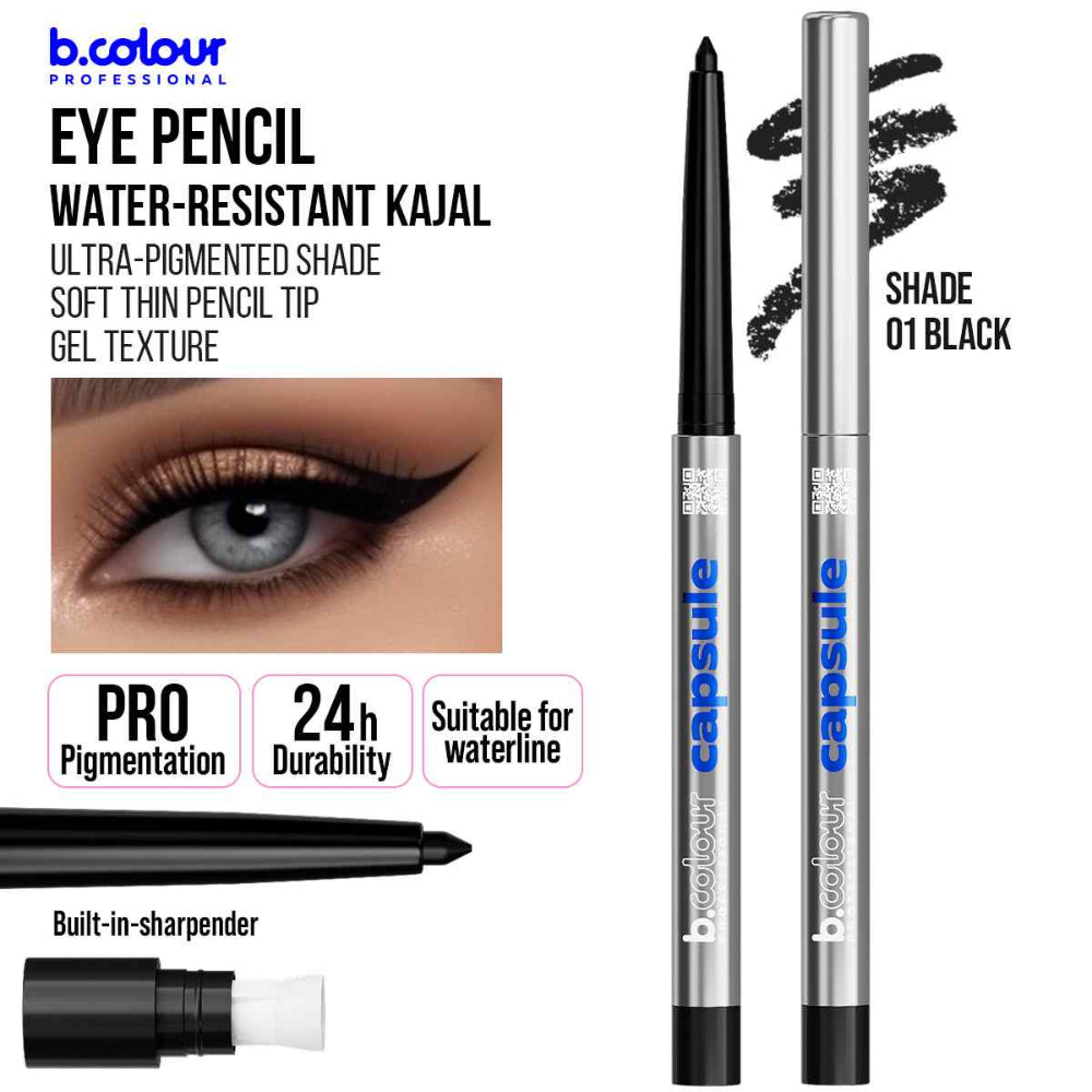 B.COLOUR PROFESSIONAL 01 Black Waterproof Kajal Eyeliner Pencil