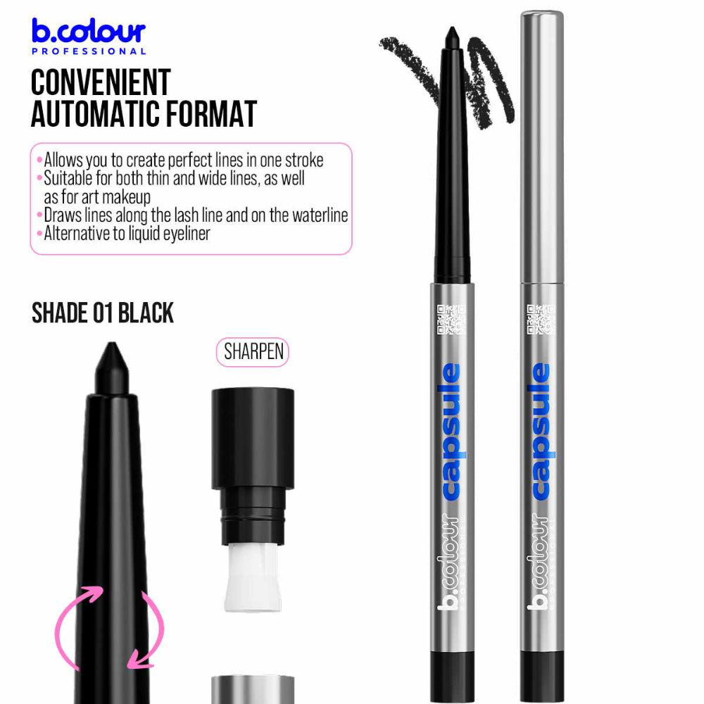 B.COLOUR PROFESSIONAL 01 Black Waterproof Kajal Eyeliner Pencil