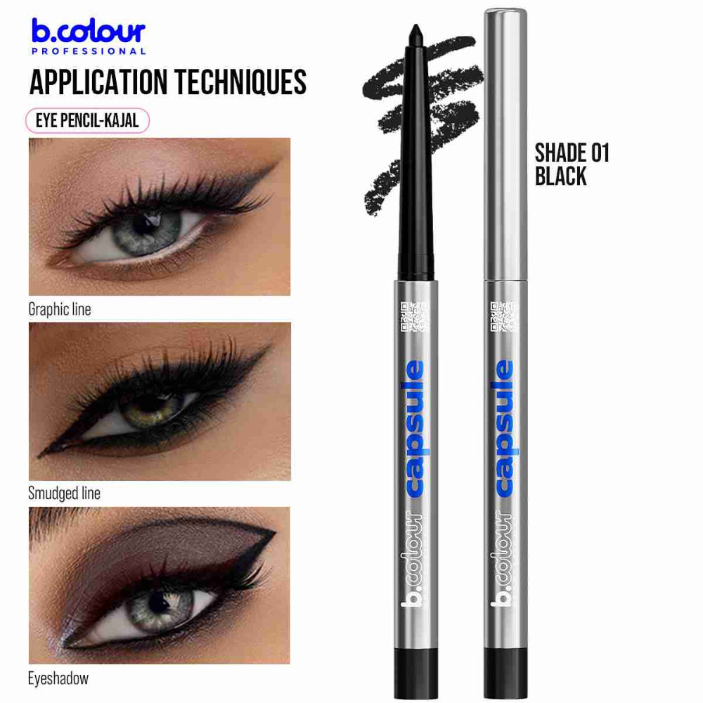 B.COLOUR PROFESSIONAL 01 Black Waterproof Kajal Eyeliner Pencil