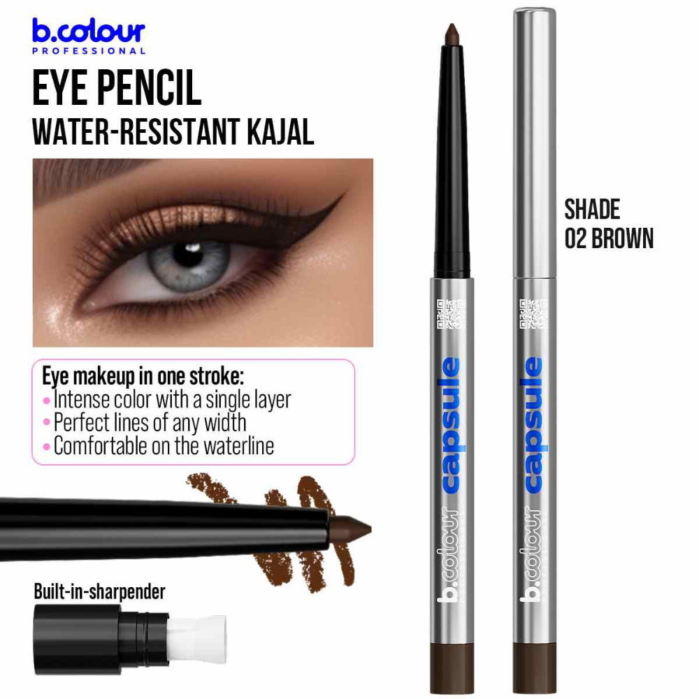 B.COLOUR PROFESSIONAL 02 Brown Waterproof Kajal Eyeliner Pencil
