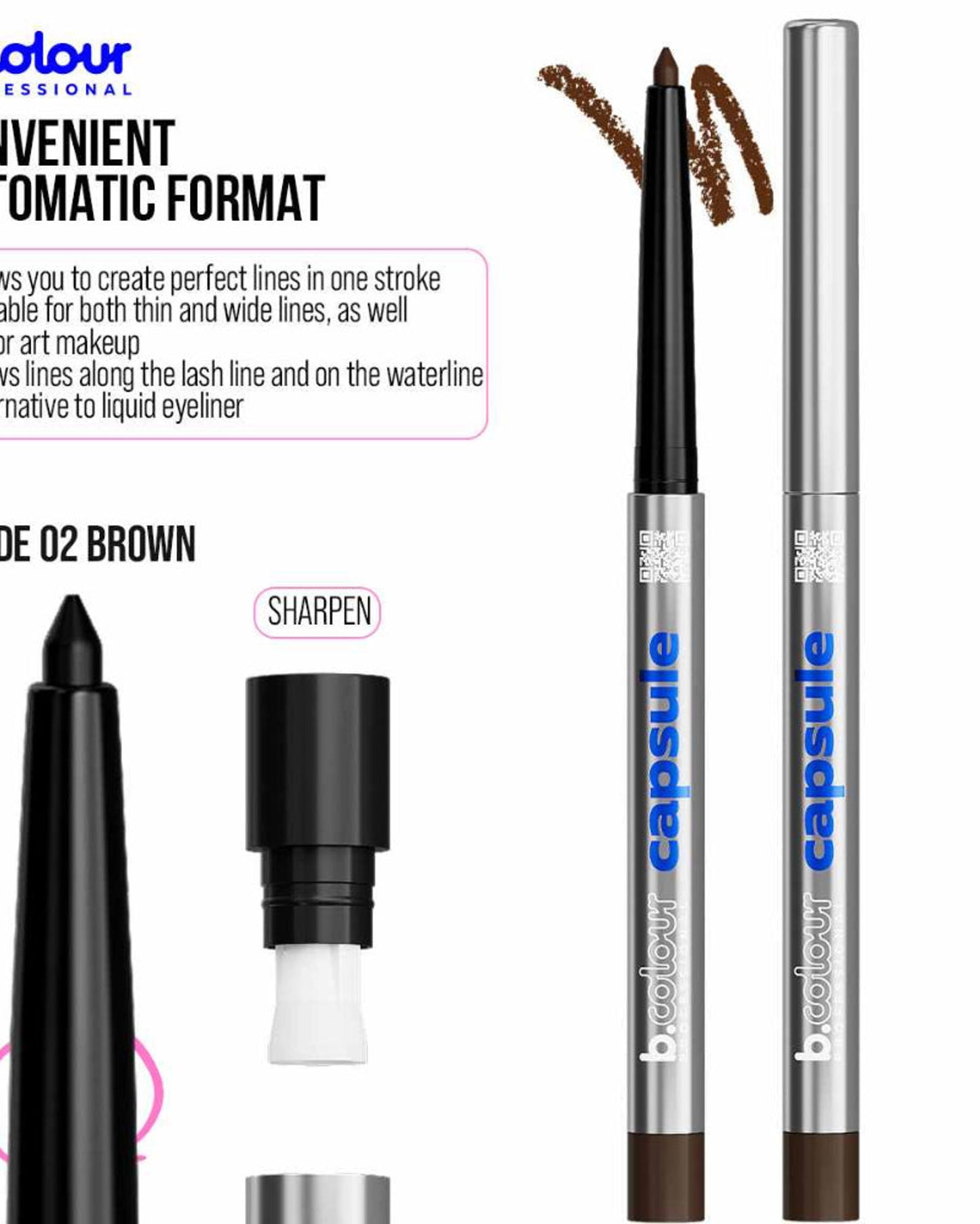 B.COLOUR PROFESSIONAL 02 Brown Waterproof Kajal Eyeliner Pencil