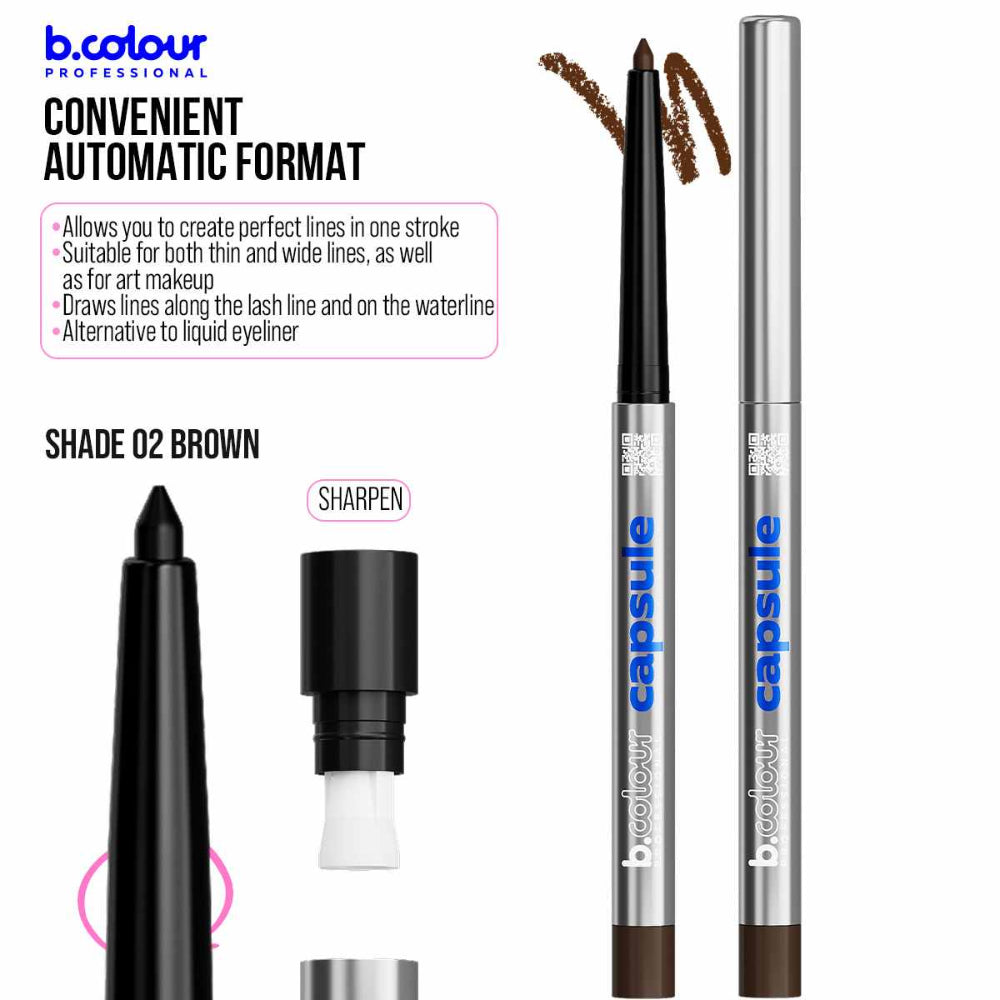 B.COLOUR PROFESSIONAL 02 Brown Waterproof Kajal Eyeliner Pencil