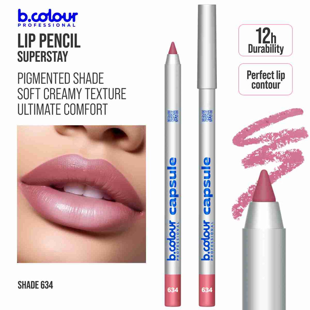 B.COLOUR PROFESSIONAL CAPSULE Lip Liner 634 - Long-Lasting Matte Lip Pencil in Rose Nude