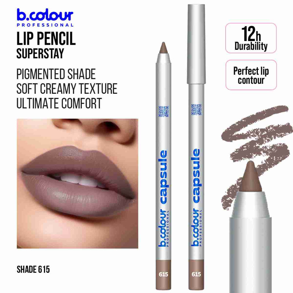 B.COLOUR PROFESSIONAL Lip Liner 615 - Long-Lasting Brown Nude Matte Lip Pencil