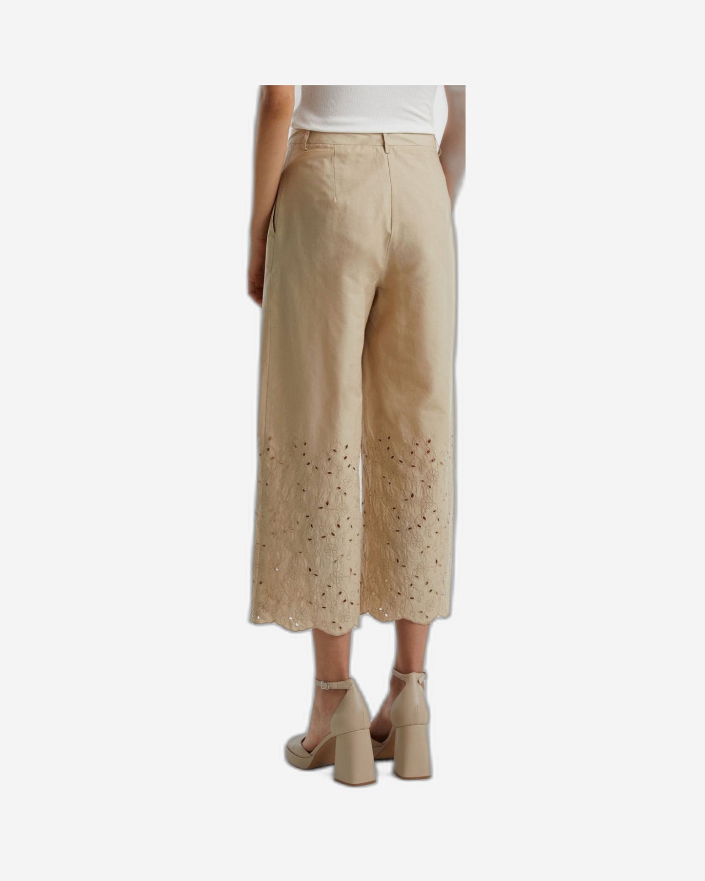 Wide trousers with broderie anglaise embroidery