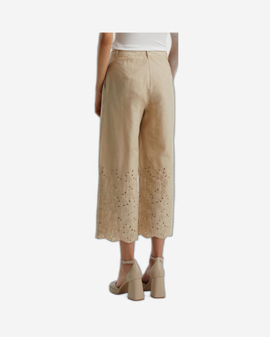 Wide trousers with broderie anglaise embroidery