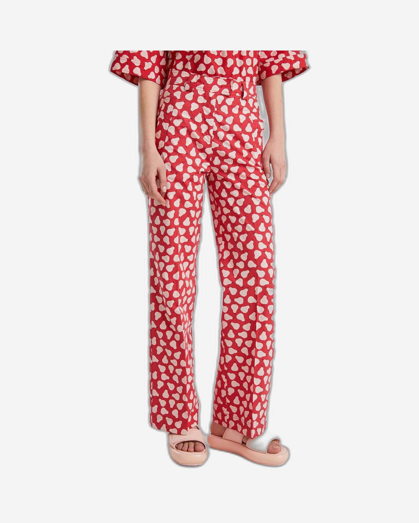 Red palazzo trousers with pear pattern