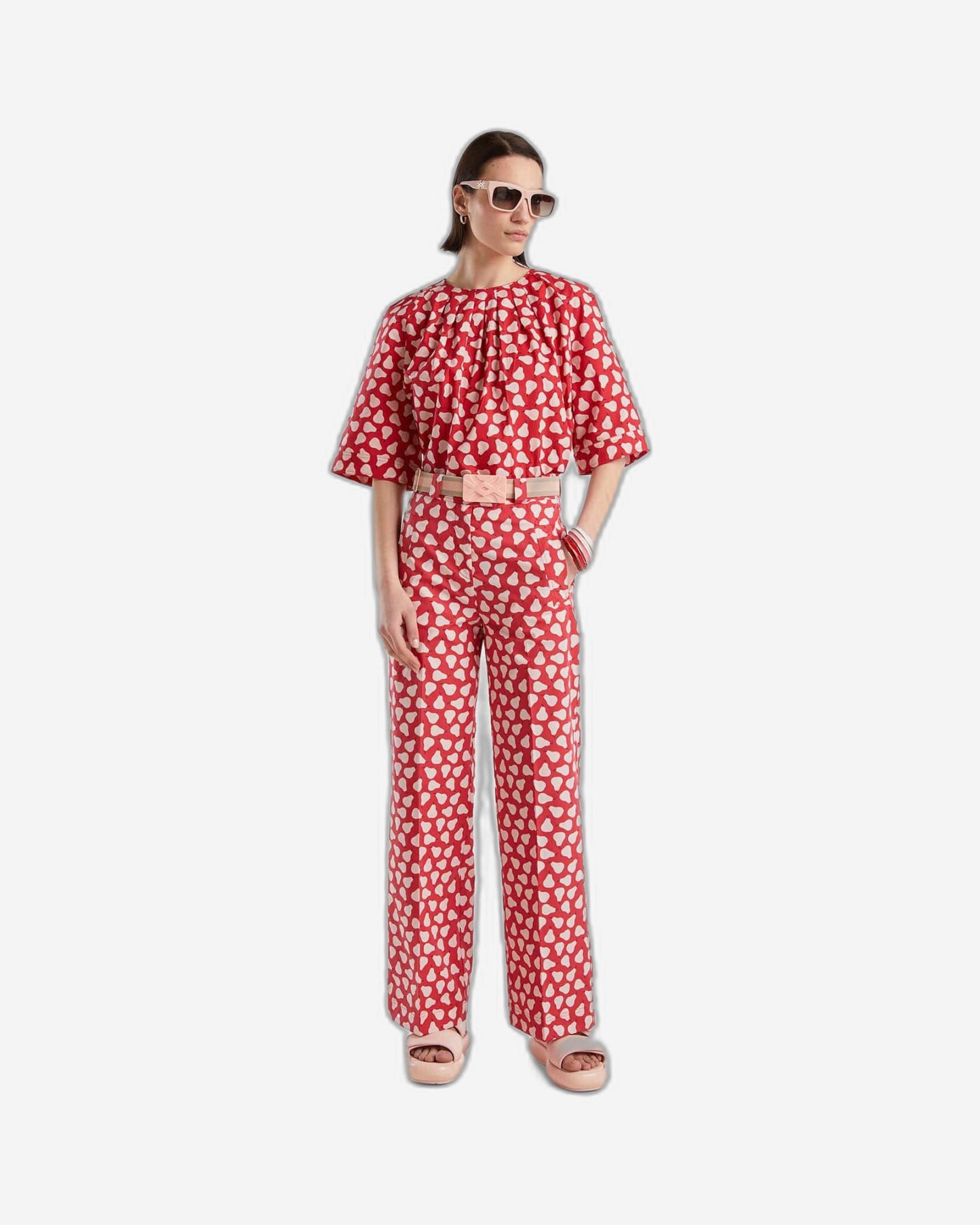 Red palazzo trousers with pear pattern