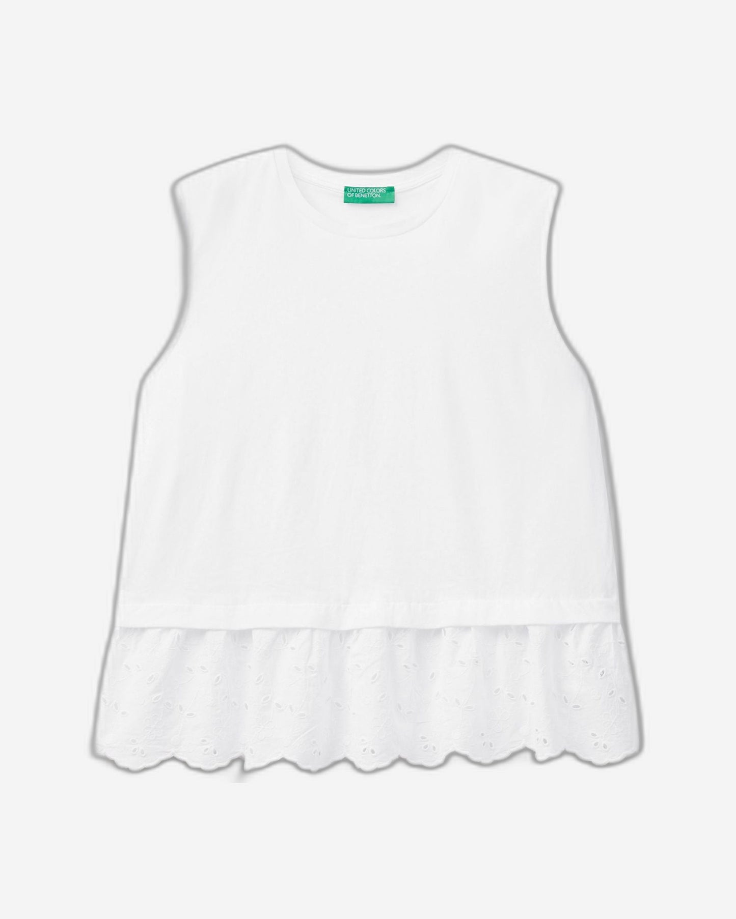 Tank top with broderie anglaise flounce