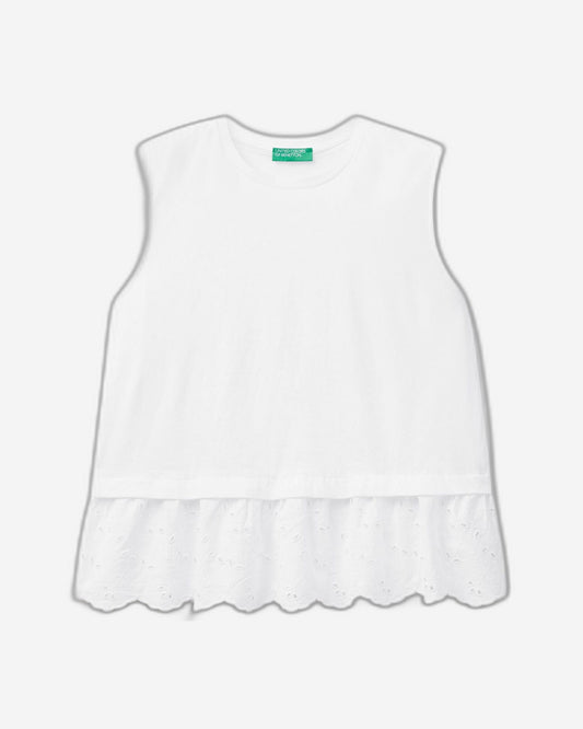 Tank top with broderie anglaise flounce