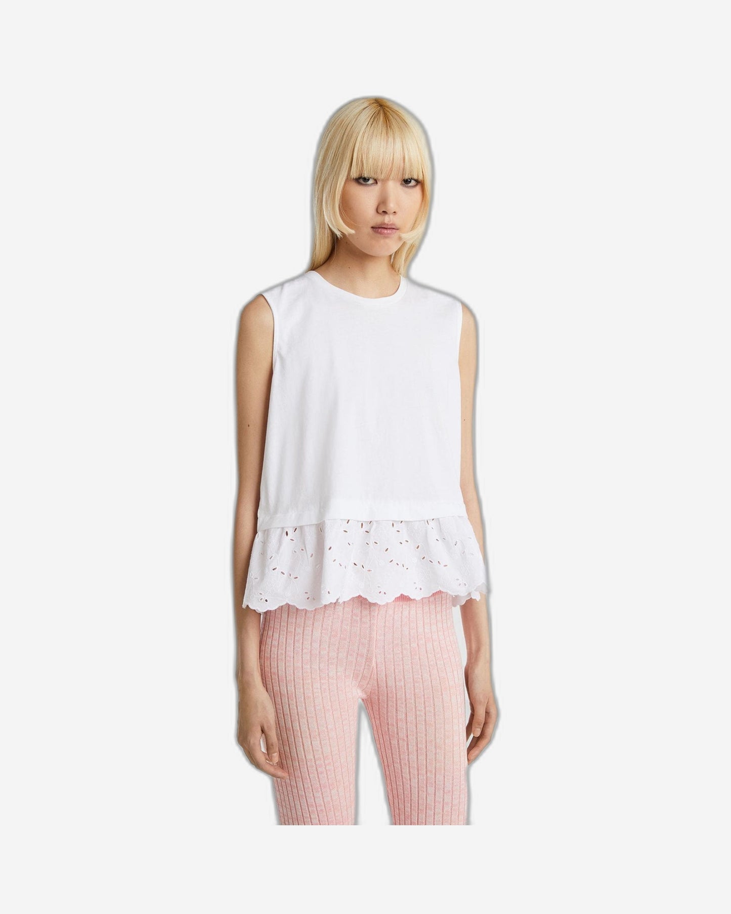 Tank top with broderie anglaise flounce
