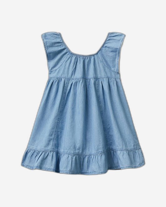 Dress in chambray with flounce