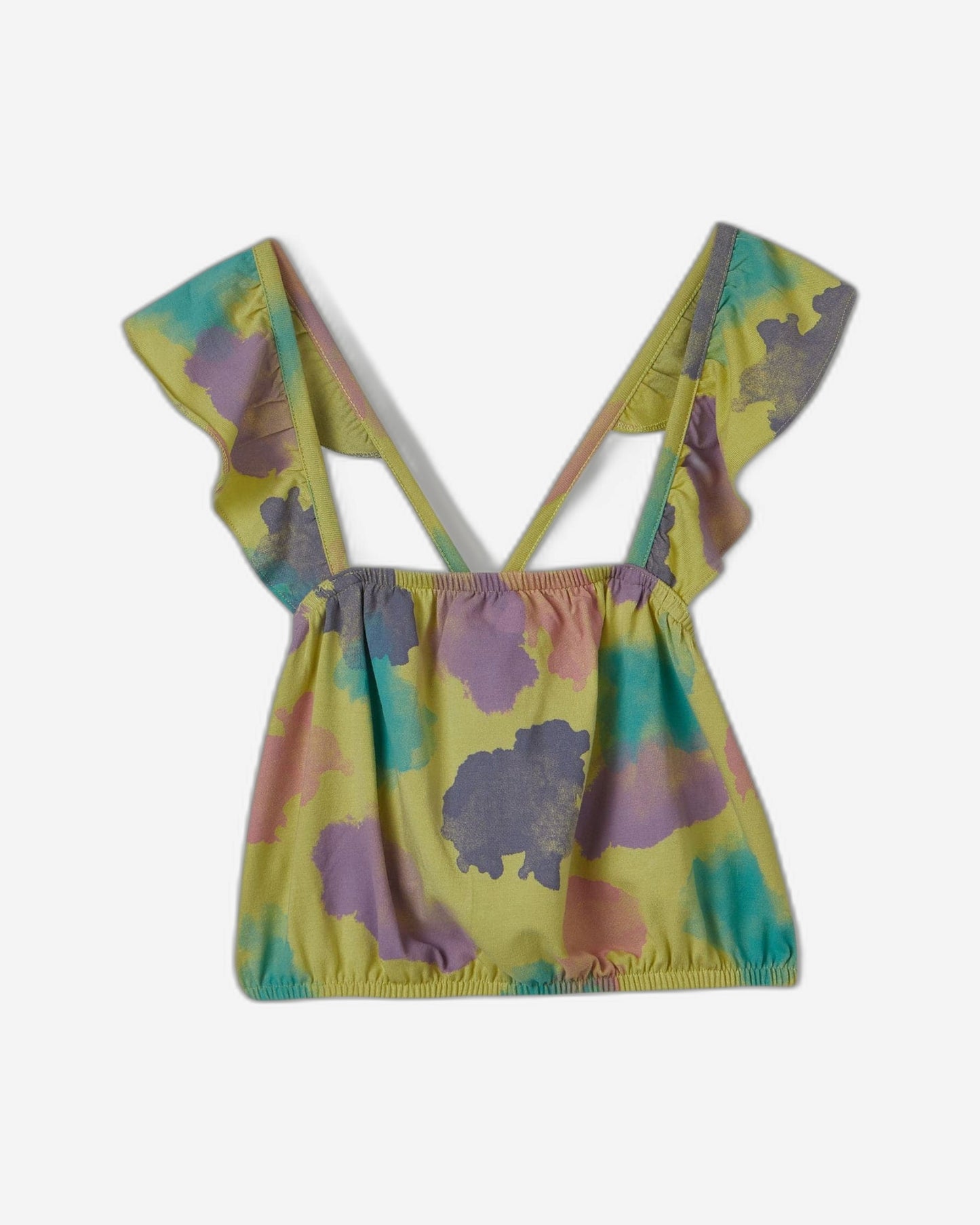Tie-dye look crop top with rouches