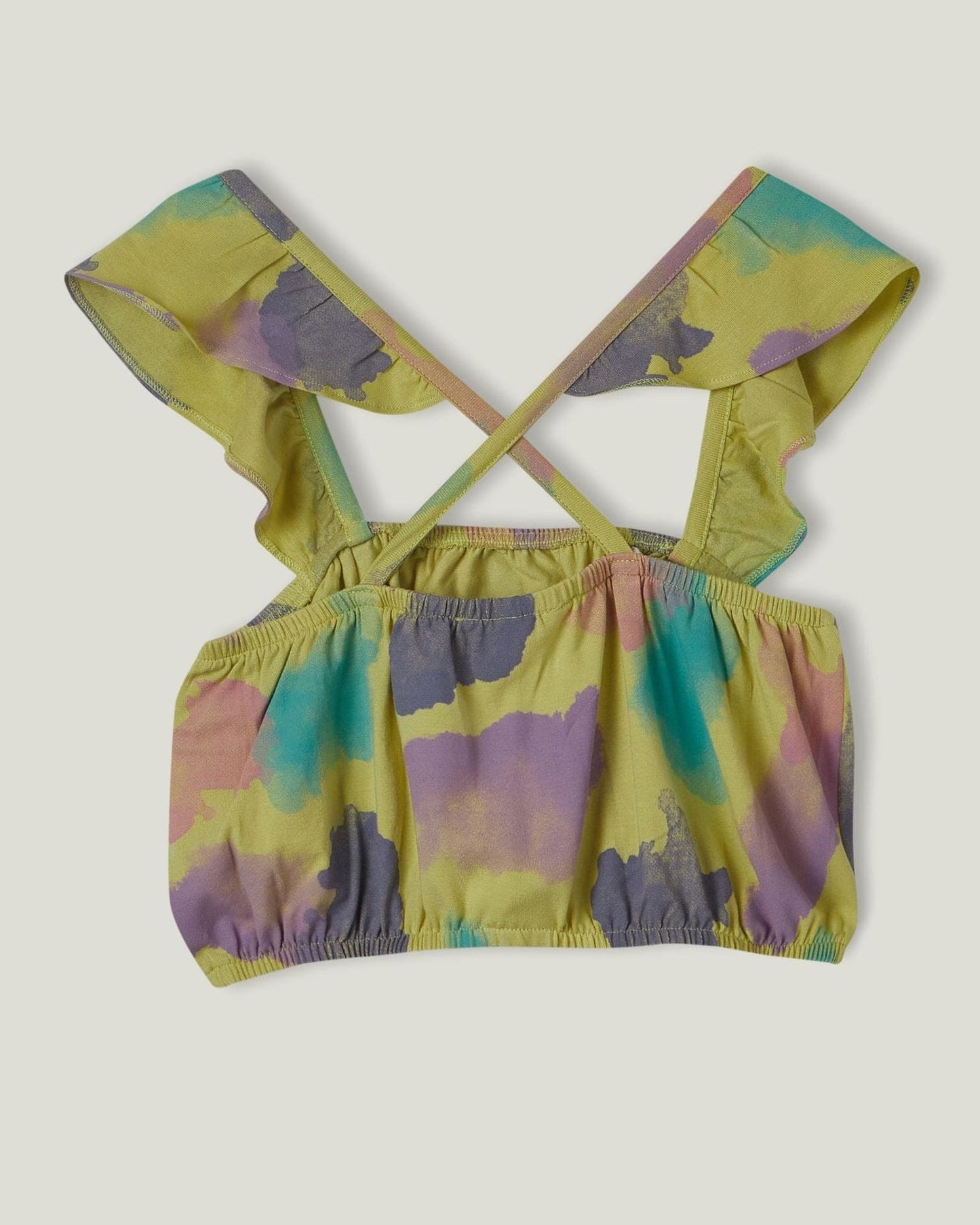 Tie-dye look crop top with rouches