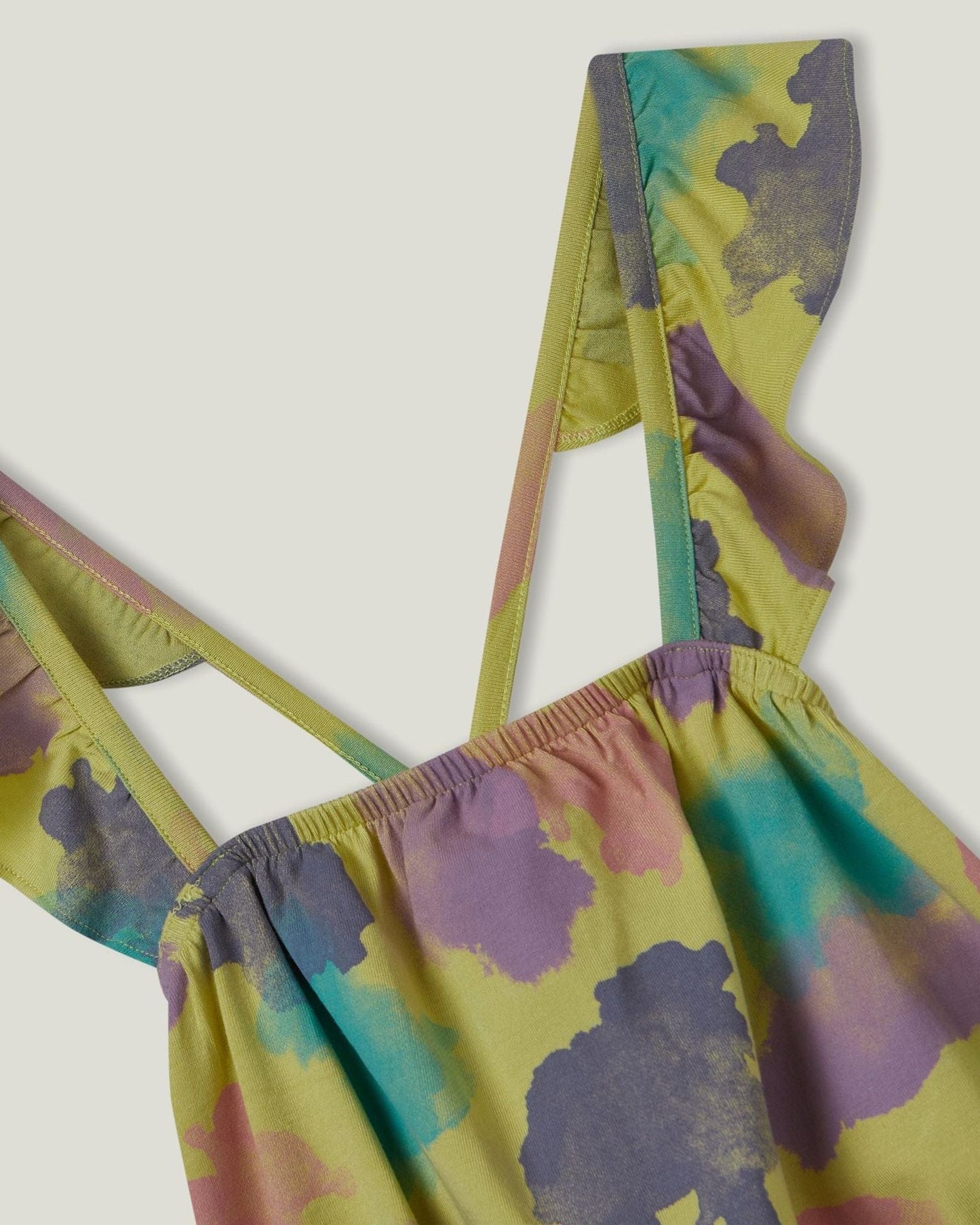 Tie-dye look crop top with rouches