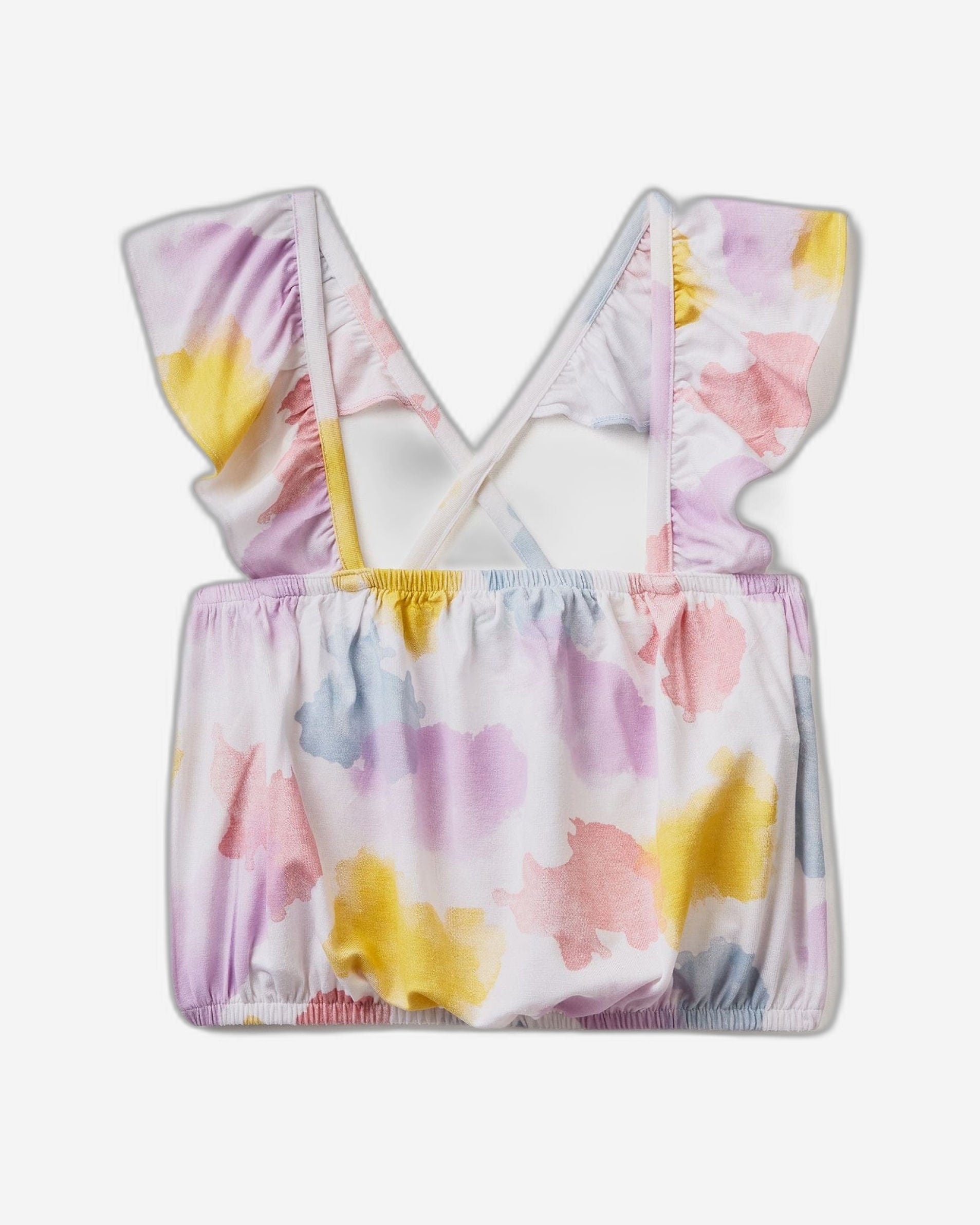 Tie-dye look crop top with rouches