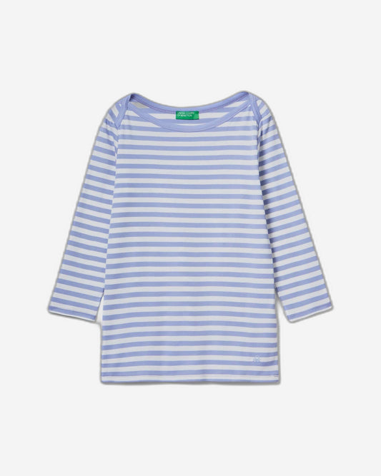 Striped 3/4 sleeve t-shirt in 100% cotton