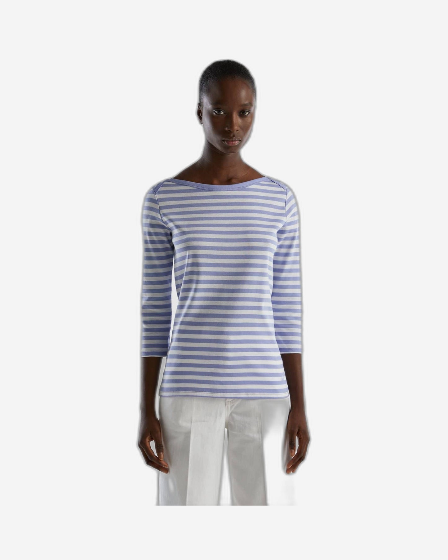 Striped 3/4 sleeve t-shirt in 100% cotton