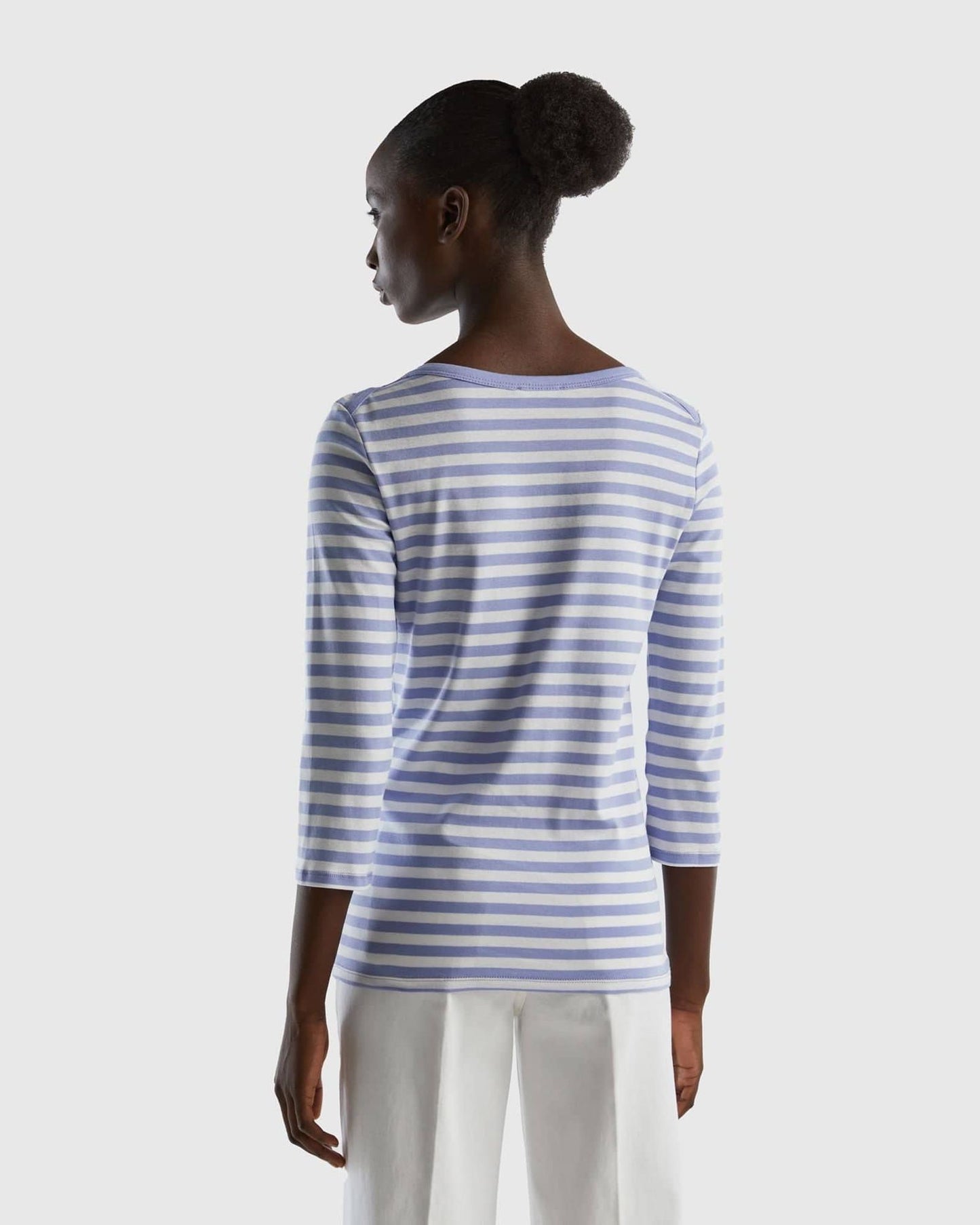 Striped 3/4 sleeve t-shirt in 100% cotton