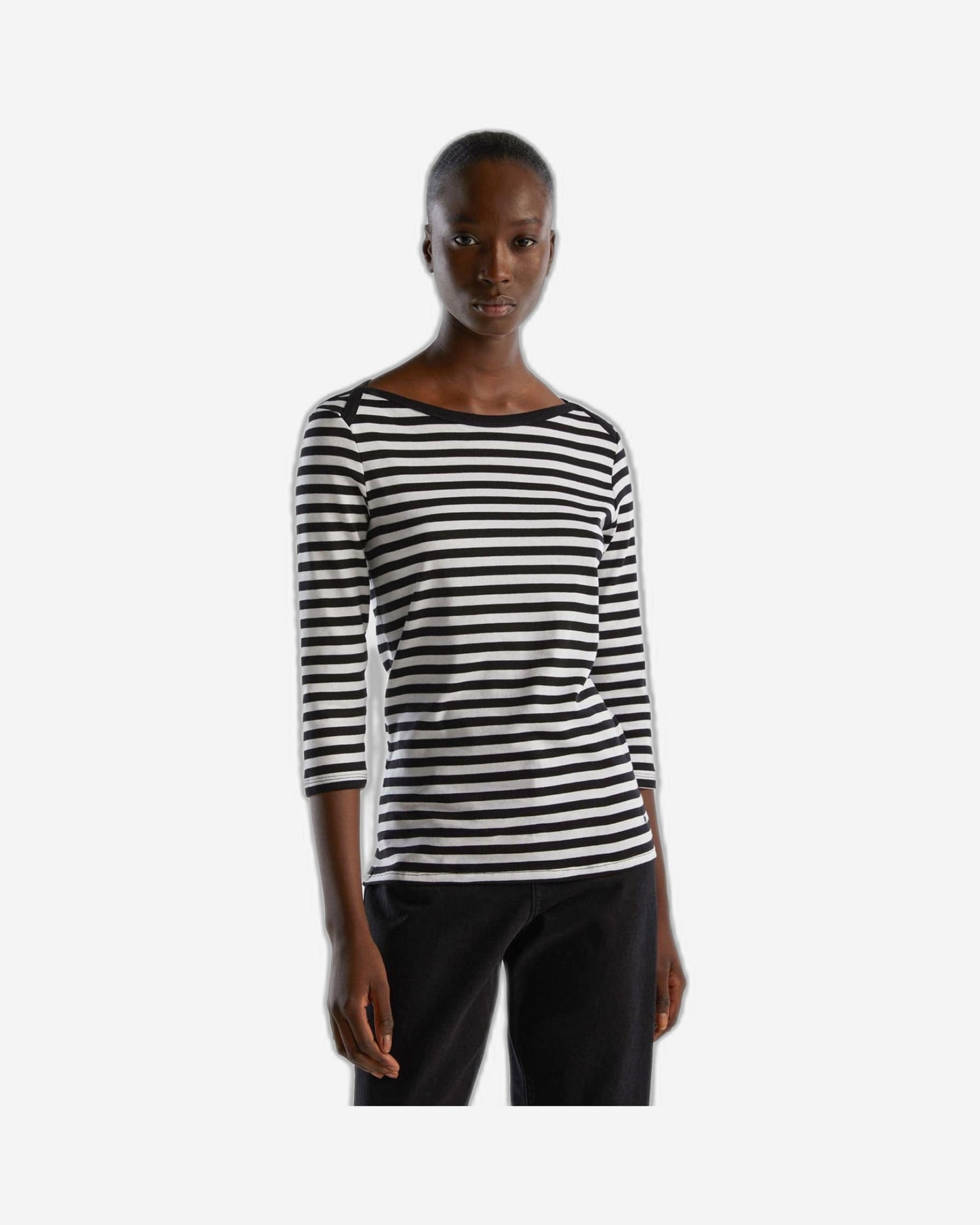 Striped 3/4 sleeve t-shirt in 100% cotton