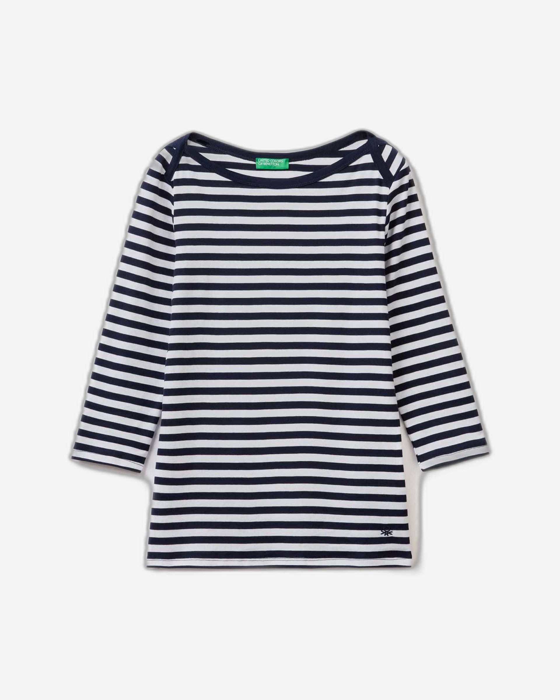 Striped 3/4 sleeve t-shirt in 100% cotton