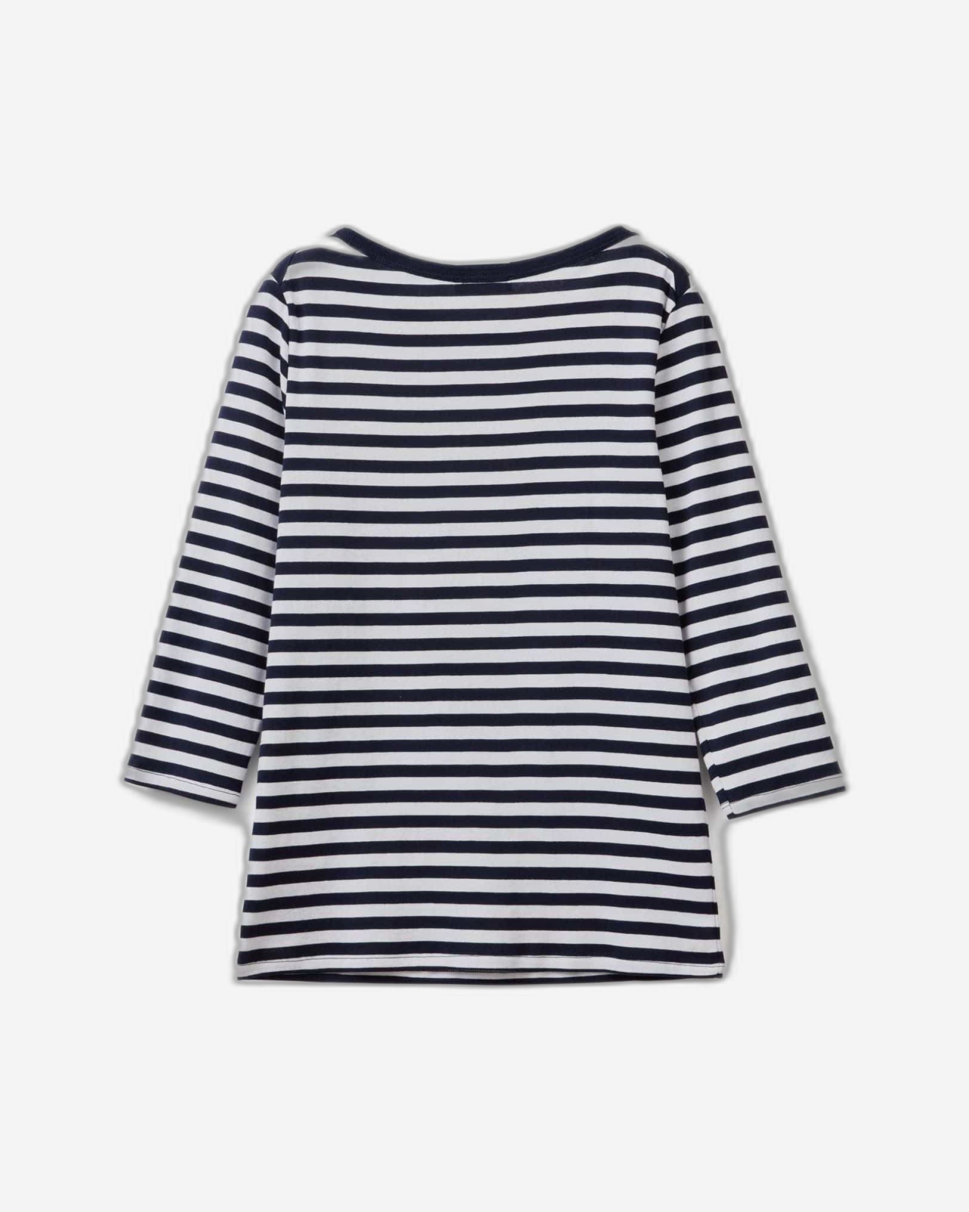 Striped 3/4 sleeve t-shirt in 100% cotton