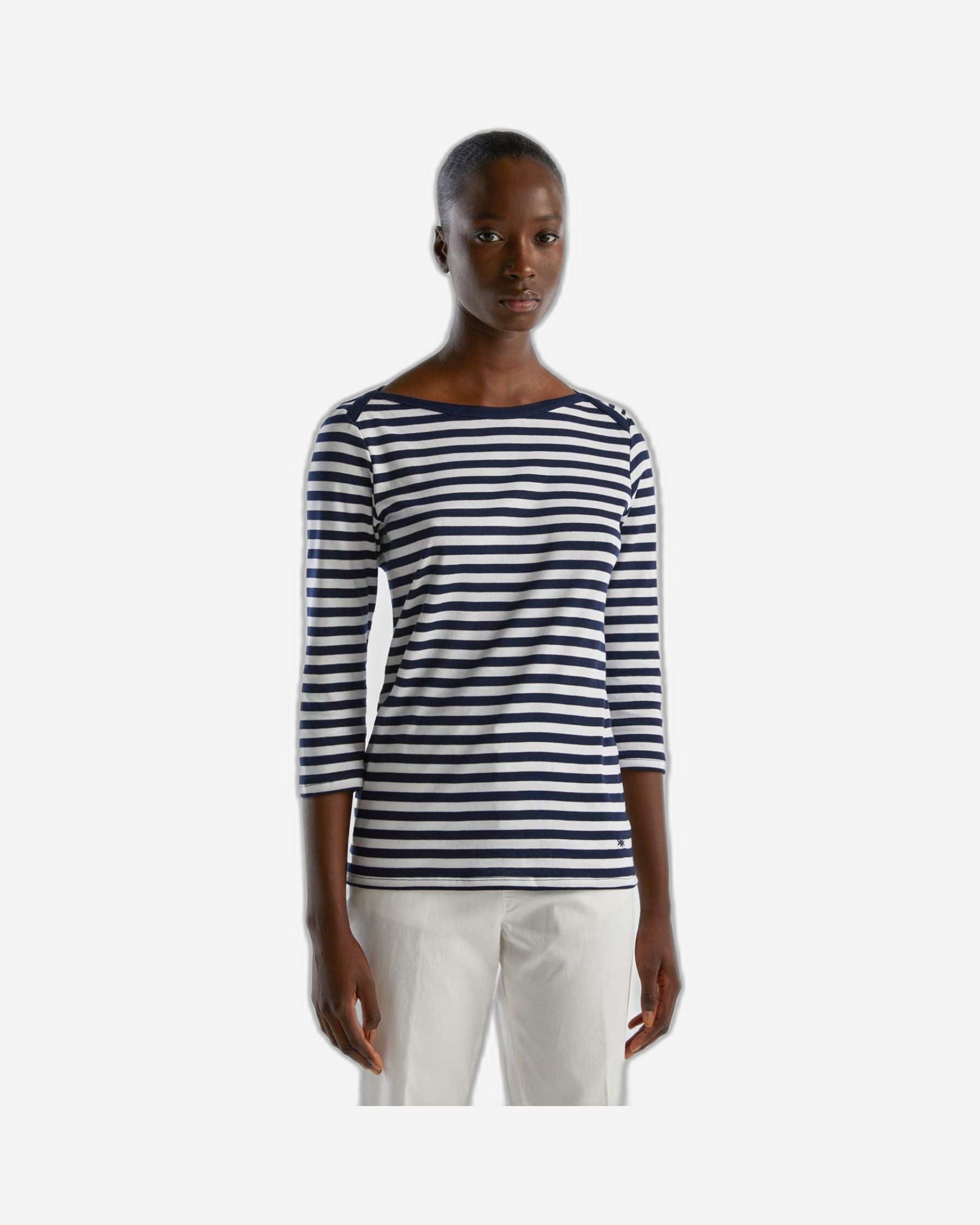 Striped 3/4 sleeve t-shirt in 100% cotton