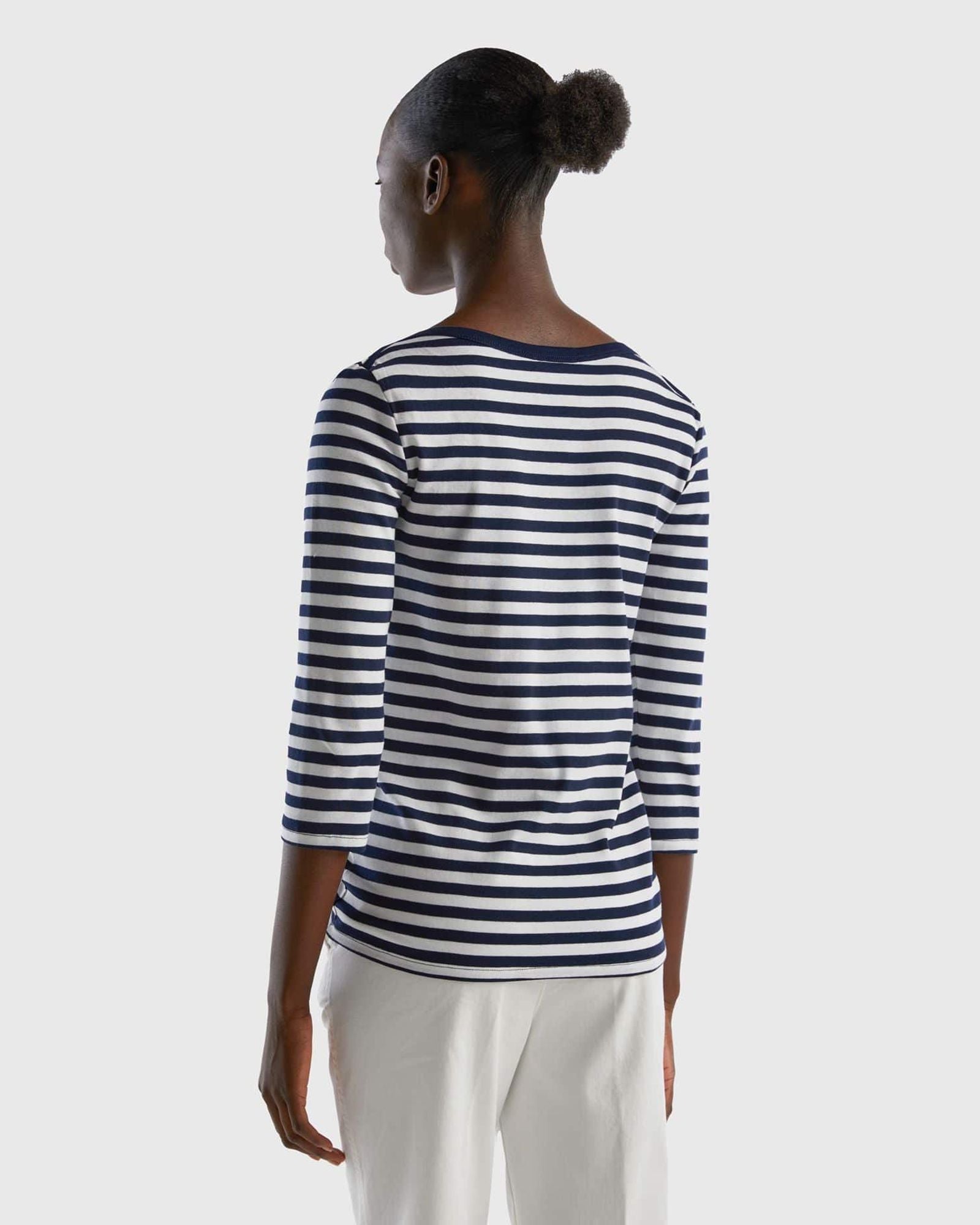 Striped 3/4 sleeve t-shirt in 100% cotton