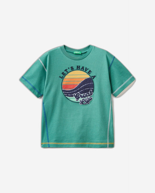 T-shirt with print and embroidery