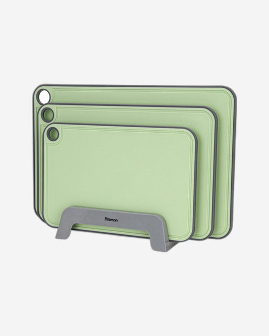 Fissman 3 Piece Chopping Boards 41X28 Cm. 36X24 Cm. 31X20 Cm With Holder Green Plastic+ Tpr
